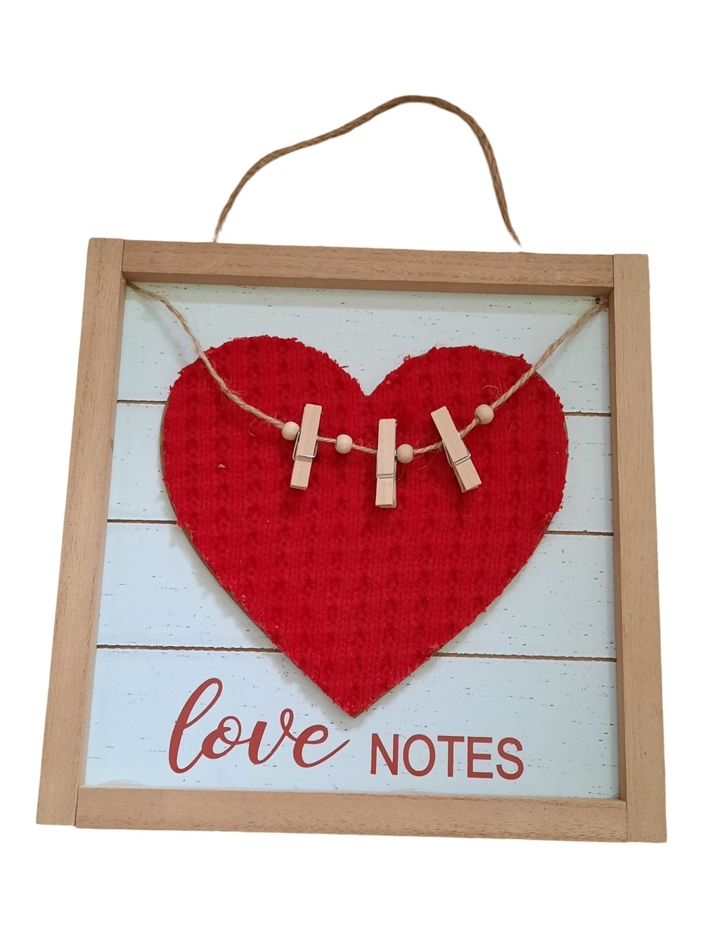Red Heart Wall Hanging with Mini Clothespins - Love Notes Accent